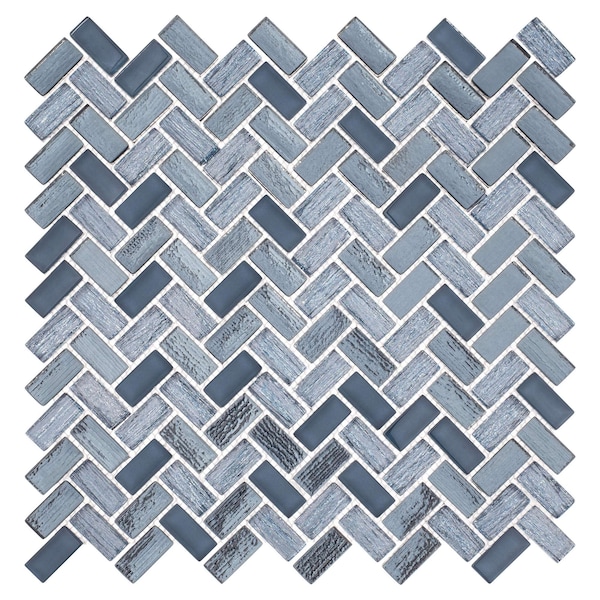 Velmo 1 In. X 1.25 In. Glass Chevron / Herringbone Mosaic Wall Tile